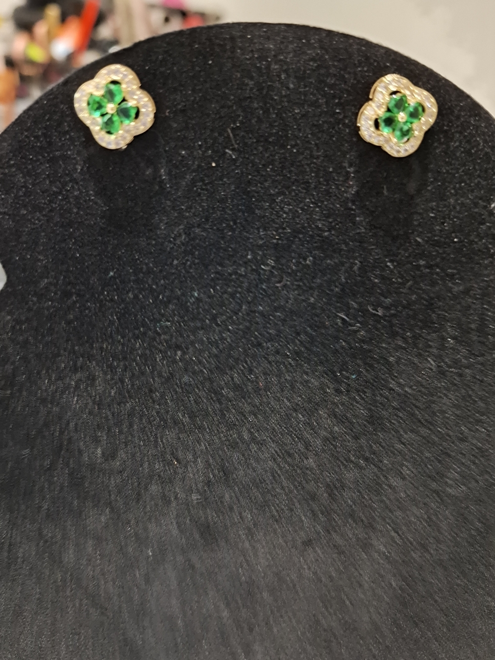 Gold-Tone Green Crystal Clover Stud Earrings - Women Jewelry